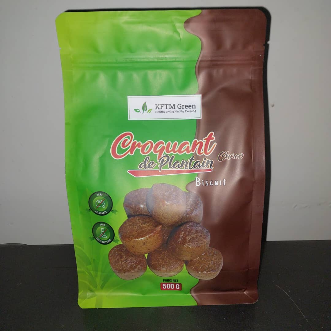 Croquant de Plantain Choco 500 g — face du sachet sur fond noir